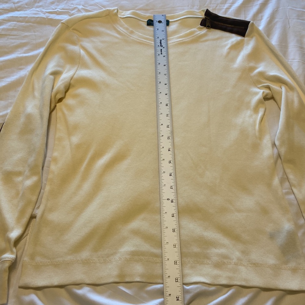 Ralph Lauren VTG LSleeve Pullover Ivory & Brown Elbow Patches, Zipper SZ P/L, EC - Picture 9 of 12